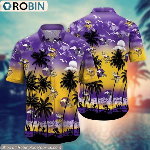 Minnesota Vikings Aloha Palm Tree Hawaiian Shirt