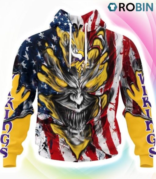 Minnesota Vikings Demon Face Design 3D Hoodie, Vikings Apparel