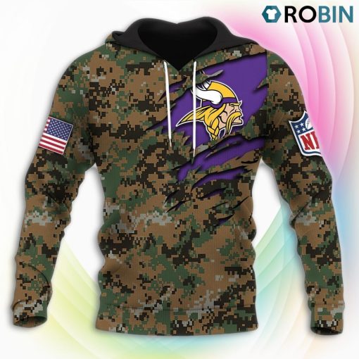 Minnesota Vikings NFL Honor US Marine Veterans 3D Hoodie, Vikings Unique Gifts