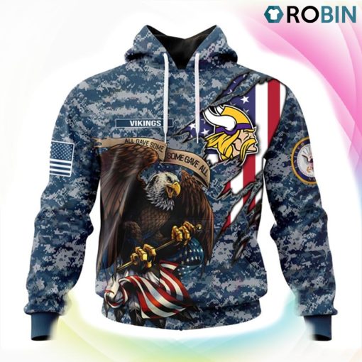 Minnesota Vikings NFL Honor US Navy Veterans 3D Hoodie, Vikings Gear