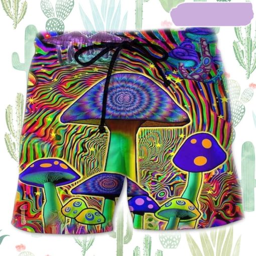 Mushroom Love Color Hippie Beach Short, Gift for Holiday Summer