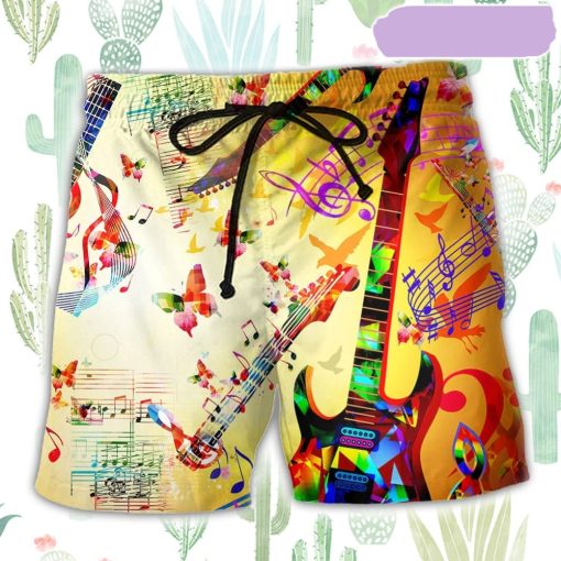 Music Guitar Love Butterfly Beach Short, Gift for Holiday Summer
