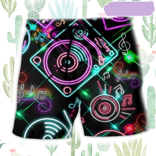 Music Record Player In Memory Beach Short, Gift for Holiday Summer