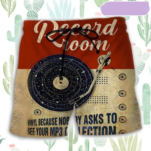 Music Retro Record Room Beach Short, Gift for Holiday Summer