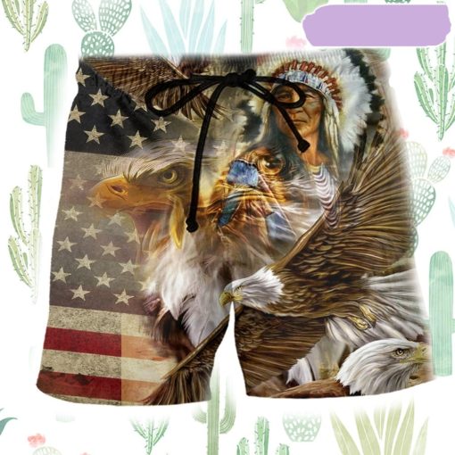 Native American Proud Eagle Beach Short, Gift for Holiday Summer