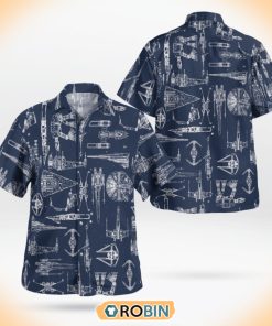 Navy Star Wars Space Ship Pattern Hawaiian Shirt