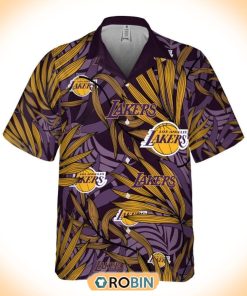 NBA Los Angeles Lakers Tropical Palm Leaves Hawaiian Button Shirt