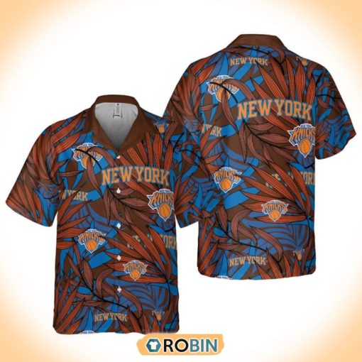 NBA New York Knicks Tropical Palm Leaves Hawaiian Button Shirt
