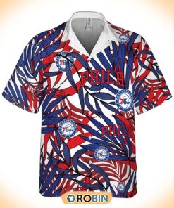 NBA Philadelphia 76ers Tropical Palm Leaves Hawaiian Button Shirt