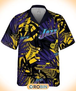NBA Utah Jazz Tropical Palm Leaves Hawaiian Button Shirt