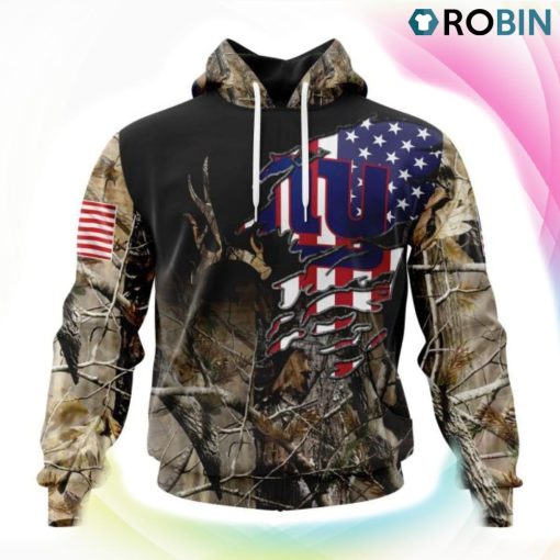 New York Giants Hunting Camo US Flag Style 3D Hoodie, Giants Unique Gifts
