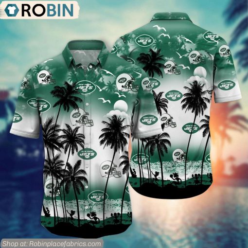 New York Jets Aloha Palm Tree Hawaiian Shirt