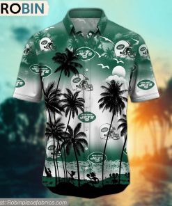 New York Jets Aloha Palm Tree Hawaiian Shirt