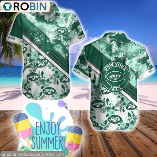 New York Jets Watercolor Pattern Hibiscus Hawaiian Shirt