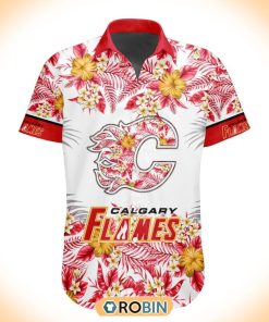 NHL Calgary Flames Special Floral Hawaiian Button Shirt NHL Calgary Flames Special Floral Hawaiian Button Shirt