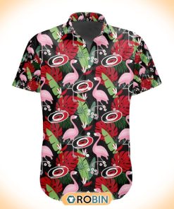 NHL Carolina Hurricanes Flamingo Flowers Hawaiian Shirt NHL Carolina Hurricanes Flamingo Flowers Hawaiian Shirt