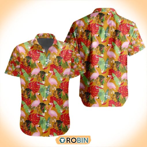 NHL Chicago Blackhawks Flamingo Flowers Hawaiian Shirt