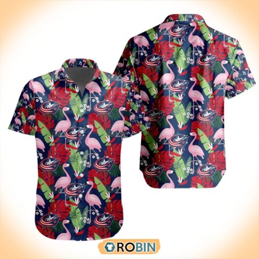 NHL Columbus Blue Jackets Flamingo Flowers Hawaiian Shirt
