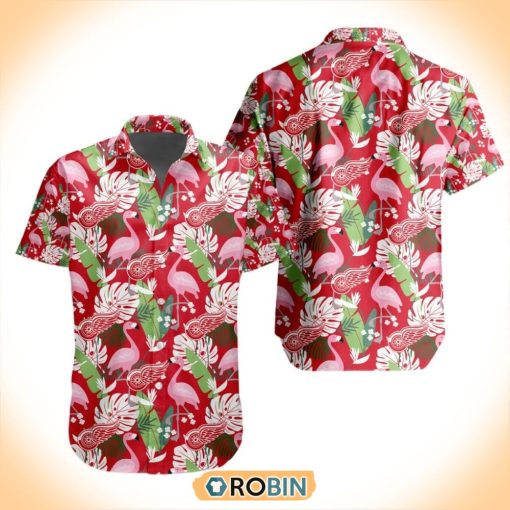NHL Detroit Red Wings Flamingo Flowers Hawaiian Shirt