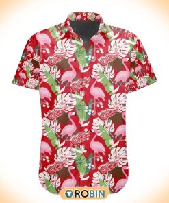 NHL Detroit Red Wings Flamingo Flowers Hawaiian Shirt NHL Detroit Red Wings Flamingo Flowers Hawaiian Shirt