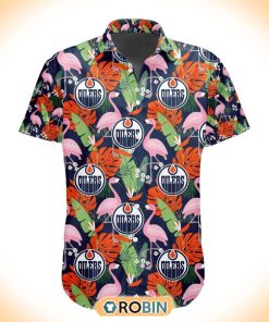 NHL Edmonton Oilers Flamingo Flowers Hawaiian Shirt NHL Edmonton Oilers Flamingo Flowers Hawaiian Shirt