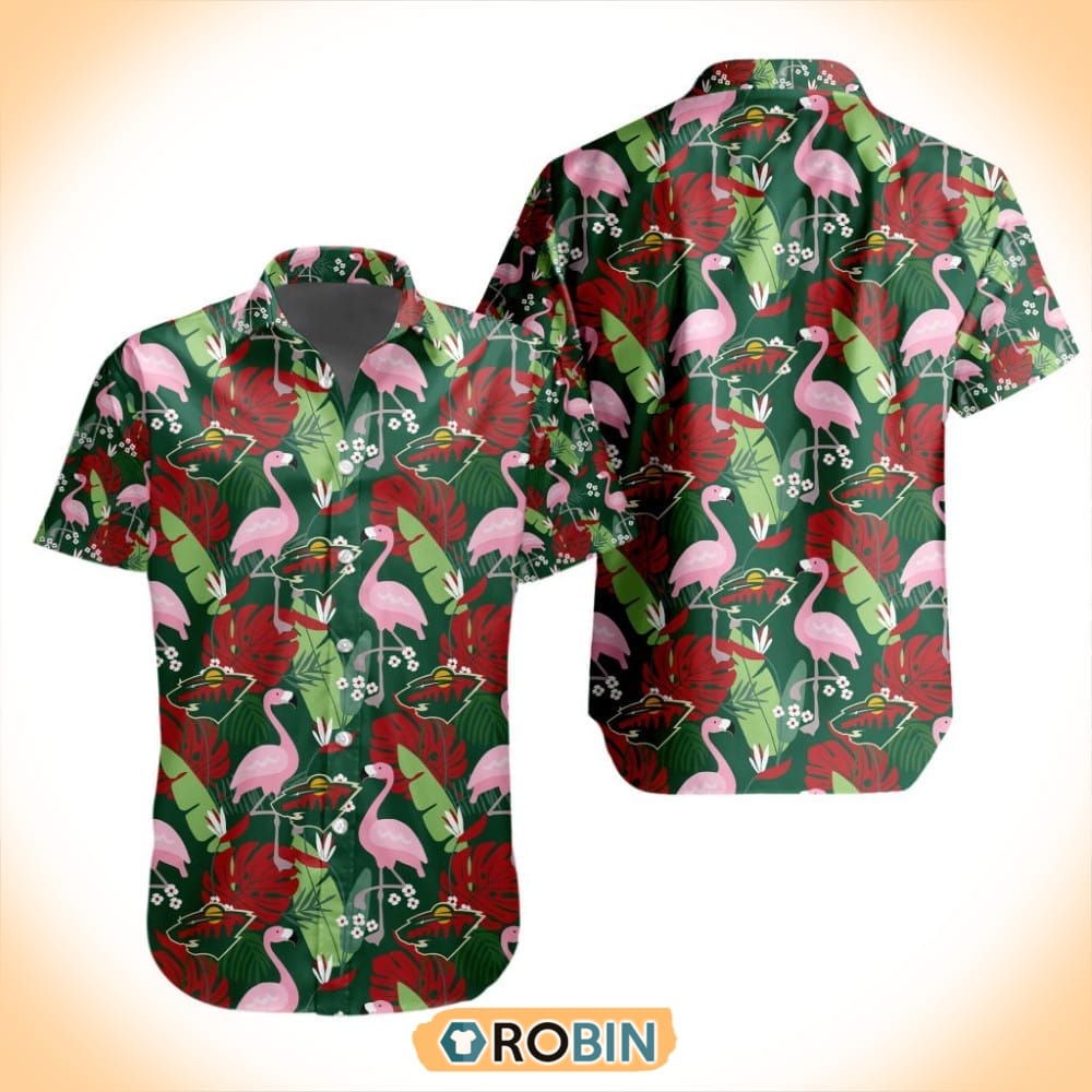 NHL Minnesota Wild Flamingo Flowers Hawaiian Shirt