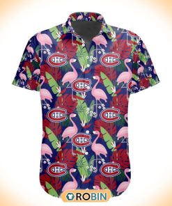 NHL Montreal Canadiens Flamingo Flowers Hawaiian Shirt NHL Montreal Canadiens Flamingo Flowers Hawaiian Shirt