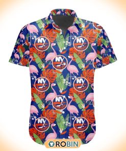 NHL New York Islanders Flamingo Flowers Hawaiian Shirt NHL New York Islanders Flamingo Flowers Hawaiian Shirt