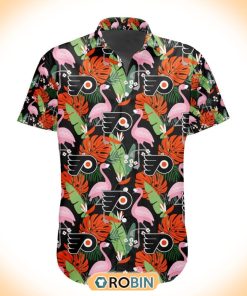 NHL Philadelphia Flyers Flamingo Flowers Hawaiian Shirt NHL Philadelphia Flyers Flamingo Flowers Hawaiian Shirt
