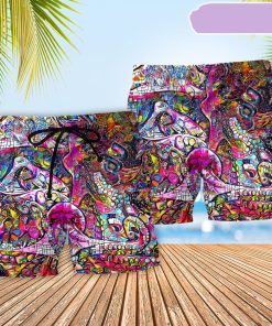 Octopus in Whimsical Modern Psychedelics Beach Short, Gift for Holiday Summer