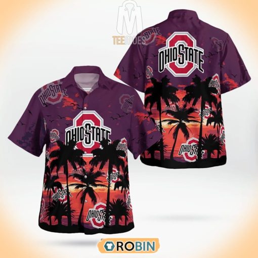 Ohio State Coconut Tree In Sunset Hawaiian Shirt