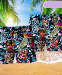 Owl And Flowers Colorful Beach Short, Gift for Holiday Summer