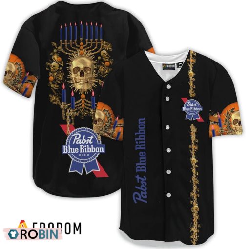 Pabst Blue Ribbon Golden Skull And Pumpkin Baseball Jersey Shirt Style