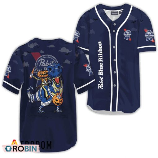 Pabst Blue Ribbon Halloween Dinosaur Baseball Jersey Shirt Style
