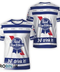 Pabst Blue Ribbon White Just Drink It All Over Printed T-Shirt Pabst Blue Ribbon White Just Drink It All Over Printed T-Shirt