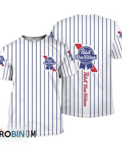 Pabst Blue Ribbon White Vertical Striped 3D All Over Printed T-Shirt