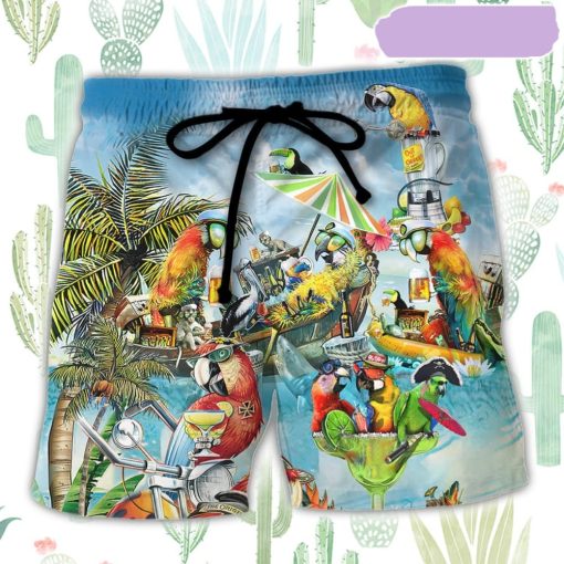 Parrot Cocktail Tropical Vibes Beach Short, Gift for Holiday Summer