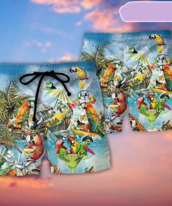 Parrot Cocktail Tropical Vibes Beach Short, Gift for Holiday Summer