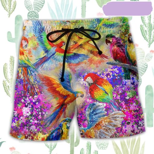 Parrot Love Color Style Beach Short, Gift for Holiday Summer
