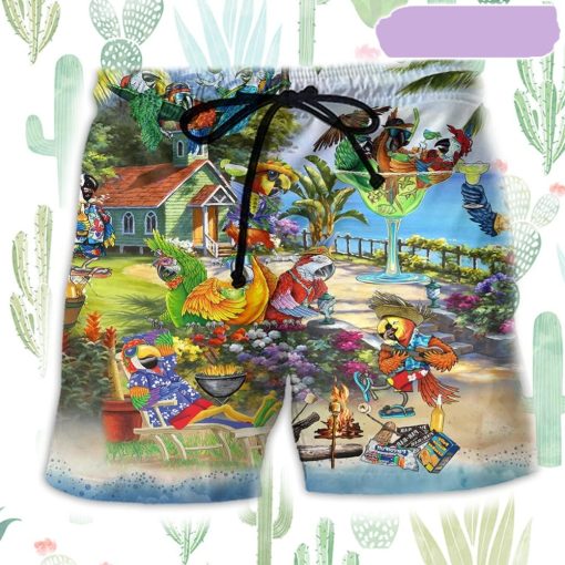 Parrot Party Tropical Summer Beach Beach Short, Gift for Holiday Summer