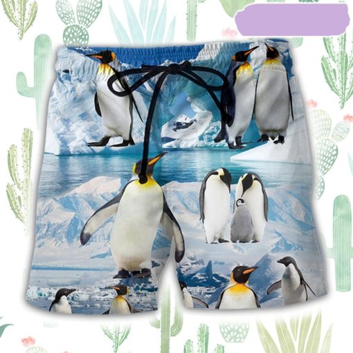 Penguins Cute Style In Snow Beach Short, Gift for Holiday Summer