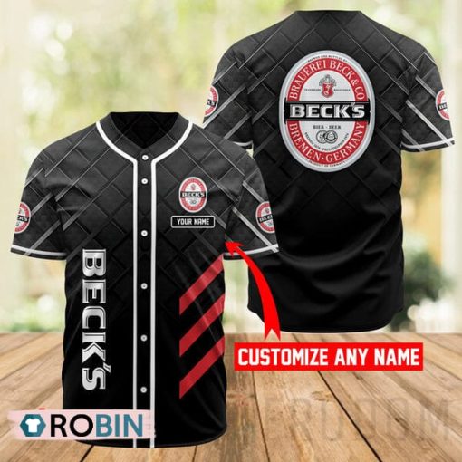 Personalized Black Beck’s Beer Baseball Jersey Shirt Style