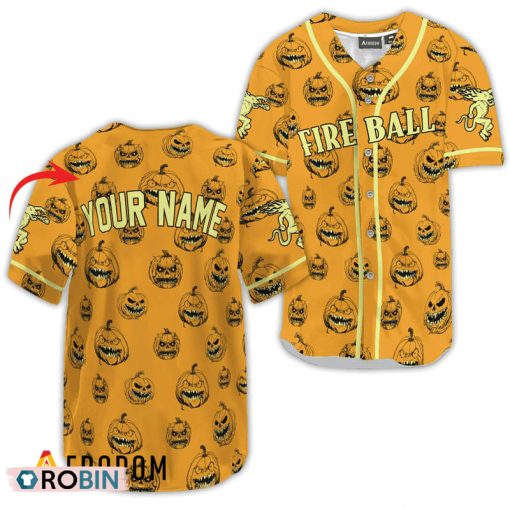 Personalized Fireball Whisky Halloween Pumpkin Baseball Jersey Shirt Style
