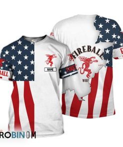 Personalized Fireball Whisky USA Flag 3D All Over Printed T-Shirt