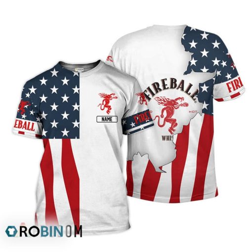 Personalized Fireball Whisky USA Flag 3D All Over Printed T-Shirt