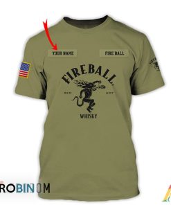Personalized Military Green Fireball Whisky All Over Printed T-Shirt