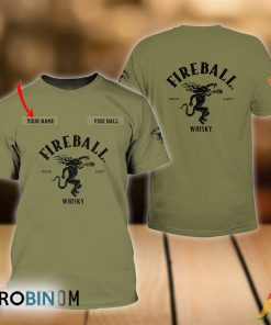 Personalized Military Green Fireball Whisky All Over Printed T-Shirt