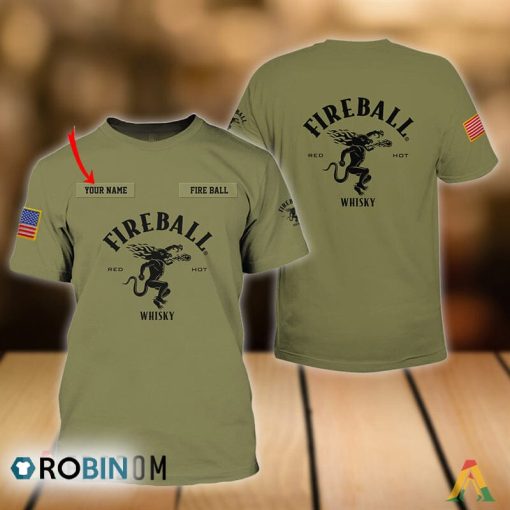 Personalized Military Green Fireball Whisky All Over Printed T-Shirt