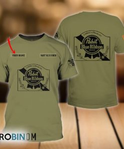 Personalized Military Green Pabst Blue Ribbon Beer All Over Printed T-Shirt Personalized Military Green Pabst Blue Ribbon Beer All Over Printed T-Shirt