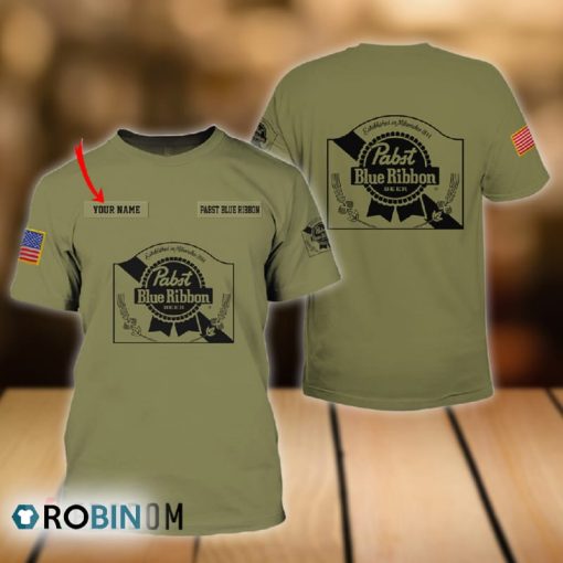Personalized Military Green Pabst Blue Ribbon Beer All Over Printed T-Shirt